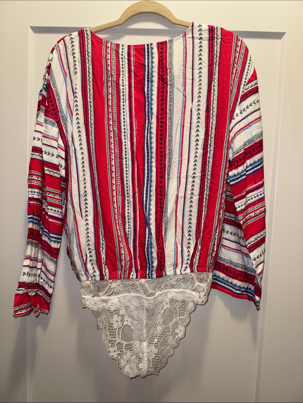 🆕 Blue B Hot Pink, Blue & White Striped Wrap Bodysuit w Lace Snap Bottom M NWT🔥🔥 - Picture 7 of 8
